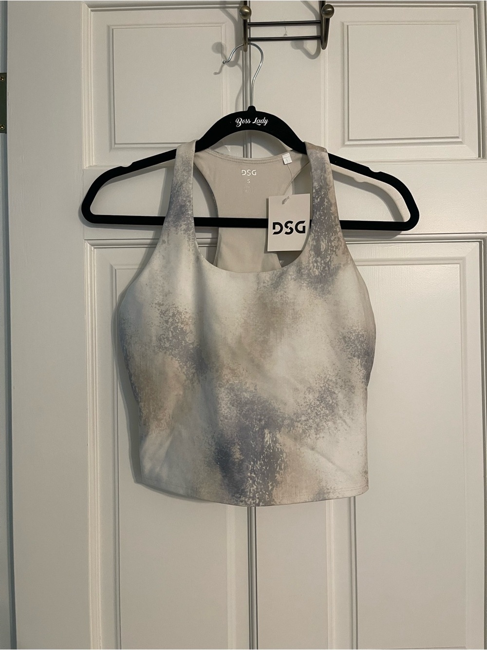 DSG Neutral Gray Beige Tie-Dye Racerback Crop Top